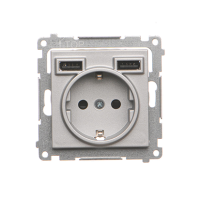 Gniazdo schuko ze zintegrowaną ładowarką 2xUSB A (moduł), Aluminium mat Simon 55 | TGSZ1ZUSB2AA.01/143 Kontakt Simon