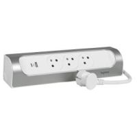 Przedłużacz narożny 3X2P+Z, USB A+C, z przewodem 1.0m 3X1,5mm2 biały/aluminium | 049406 Legrand
