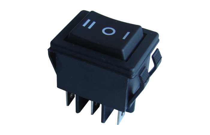 Przełącznik kołyskowy przeł. czarny, wciskany, nap. I-0-II 16(6)A, 250V AC | TES-52-2 Tracon