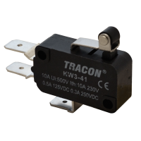 Wyłącznik krańcowy, mikro, z dźwignią i rolką 16(4)A / 250V AC, 15mm, 6,3x0,8 mm, IP00 | KW3-41 Tracon