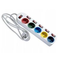 Przedłużacz 5x gniazda z uziemieniem 5x2P+Z przewód 1,5m 3x1mm2, 10A 250V, biały + 6 wyłączników | EPS-501,5W6 Elgotech