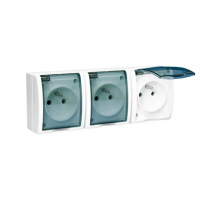 Gniazdo hermetyczne natynkowe wtyczkowe potrójne z uziemieniem IP54, klapka transparentna, 16A 250V, zaciski śrubowe, biały, Simon Aquarius | AQGZ1-3/11A Kontakt Simon