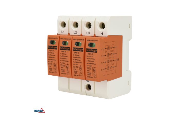 Ochronnik przepięć 4P 5kA (10/350) kl. T1+T2 (B+C) SCHELINGER | A51-SPD01-4P-B+C Bemko