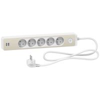 Prz. 5-gn. z ł. 2xUSB, 1,5m bia/drew.N | ST935U1WC Schneider Electric