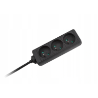 Przedłużacz z trzykrotnym gniazdem 3x2p+Z, 10A 5,m, czarny PS-370/5,0 | T-10924 Plastrol