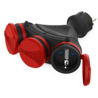 Rozgałęźnik trzykrotny z kl. hermet. 3x2p+Z IP44 EXTREM SCHUKO rozberialne czarno-czerwony R-X3/44S | W-01160 Plastrol