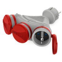 Rozgałęźnik trzykrotny z kl. hermet. 3x2p+Z IP44 EXTREM SCHUKO rozberialne szaro-czerwony R-X3/44S | W-01159 Plastrol
