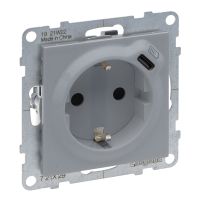 Gniazdo Schuko 2P+Z 16A 250V + USB TYP C 1,5 A 5 V, aluminium, Suno | 721329 Legrand