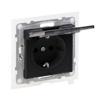 Gniazdo Schuko 2P+Z- 16A 250V z przesłoną IP44 zaciski automatyczne, czarny, Suno | 721423 Legrand