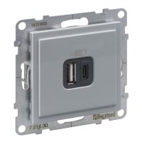 Gniazdo USB typ A + C 5 V 3A, aluminium, Suno | 721330 Legrand