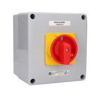 Łącznik krzywkowy 100A w obudowie OB16 z tabliczką żółtą i pokrętłem zamykanym czerwonym | SK100-3.4275\OB16ZC Spamel