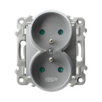 Gniazdo podwójne z uziemieniem srebro SZAFIR | GP-2ZRZP/m/18 Ospel