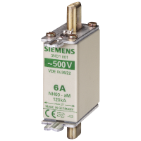 Wkładka bezpiecznikowa topikowa, NH, AM, 500V, wielkość 000, 63A, standard, zaczepy nieizolowane | 3ND1822 Siemens