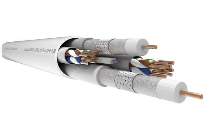 Kabel multimedialny tc'multikabel-PRO (2xRG-6CU TRISHIELD/ 2xUTP kat.6 / 1xFTTH-2J-SM) 500m BĘBEN | 27284 Elpio