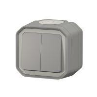 Łącznik / przycisk podwójny , 10AX, 250V, komplet n/t, szary, Nowe Plexo | 069715L Legrand