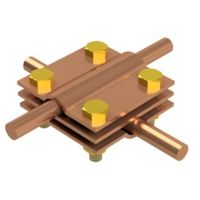 Złącze krzyżowe 4xM6x25, trzy płytki, B do 30mm, drut Fi- 5-8mm, miedź/mosiądz | AH01042 AH Hardt