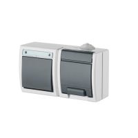 Łącznik n/t 1-biegunowy/schodowy + gniazdo 2P+Z IP55, szare 7035/7043, Aquant | 1247-10 Elektro-Plast Nasielsk