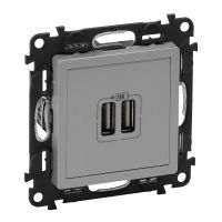 Gniazdo ładowania 2xUSB, 1500mA, aluminium, Valena Life | 753312 Legrand