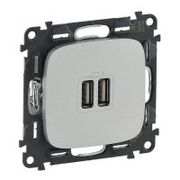 Gniazdo ładowania USB, podwójne, aluminium, Valena Allure | 754997 Legrand