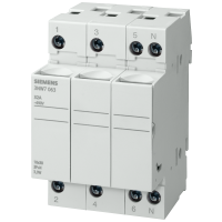 Podstawa bezpiecznikowa do wkładek cylindrycznych 10x38mm, 32A, 3-biegunowa, na szynę DIN | 3NW7063 Siemens