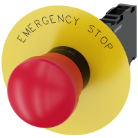Przycisk SIRIUS ACT fi22 plastik, bezpiecz. fi40 pociąg. czerwony 1NC, etykieta (EMERGENCY STOP) | 3SU1100-1HA20-1FG0 Siemens