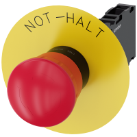 Przycisk SIRIUS ACT fi22 plastik, bezpiecz. fi40 obrot. czerwony 1NO+1NC, etykieta (NOT-HALT) | 3SU1100-1HB20-1FH0 Siemens