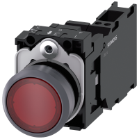 Przycisk podświetlany 22mm, okrągły, plastikowy z metalowym pierścieniem przednim, czerwony | 3SU1132-0AB20-3FA0 Siemens