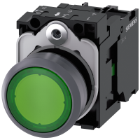 Przycisk płaski SIRIUS ACT fi22 metal matowy, podśw. zielony LED 230VAC 1NO, zaciski śrub. | 3SU1136-0AB40-1BA0 Siemens