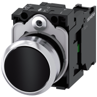 Przycisk SIRIUS ACT fi22 metal połysk,płaski czarny 1NO, zaciski śrub. | 3SU1150-0AB10-1BA0 Siemens