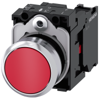 Przycisk SIRIUS ACT fi22 metal połysk,płaski czerwony 1NC, zaciski śrub. | 3SU1150-0AB20-1CA0 Siemens