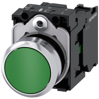 Przycisk SIRIUS ACT fi22 metal połysk,płaski zielony 1NO, zaciski śrub. | 3SU1150-0AB40-1BA0 Siemens