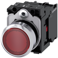Przycisk SIRIUS ACT fi22 metal połysk,płaski podśw. czerwony LED 24VAC/DC 1NC, zaciski śrub. | 3SU1152-0AB20-1CA0 Siemens