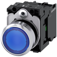 Przycisk SIRIUS ACT fi22 metal połysk,płaski podśw. niebieski LED 24VAC/DC 1NO, zaciski śrub. | 3SU1152-0AB50-1BA0 Siemens