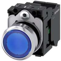 Przycisk SIRIUS ACT fi22 metal połysk,płaski podśw. niebieski LED 24VAC/DC 1NO, zaciski spręż. | 3SU1152-0AB50-3BA0 Siemens