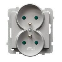 Gniazdo podwójne z/u, z przesłoną torów, 16A/250~, IP20, zaciski gwintowe, srebro mat, SONATA | GP-2RRZP/m/38 Ospel