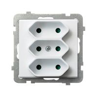 Gniazdo potrójne EURO, 2,5A/250~, IP20, zaciski gwintowe, przesłony, białe, Sonata | GP-3RP/M/00 Ospel