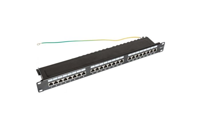 Panel kat. 6 19" 1U, 24xRJ45 FTP czarny z półką | CCAS-PA6-24STP-O-2 securityNET