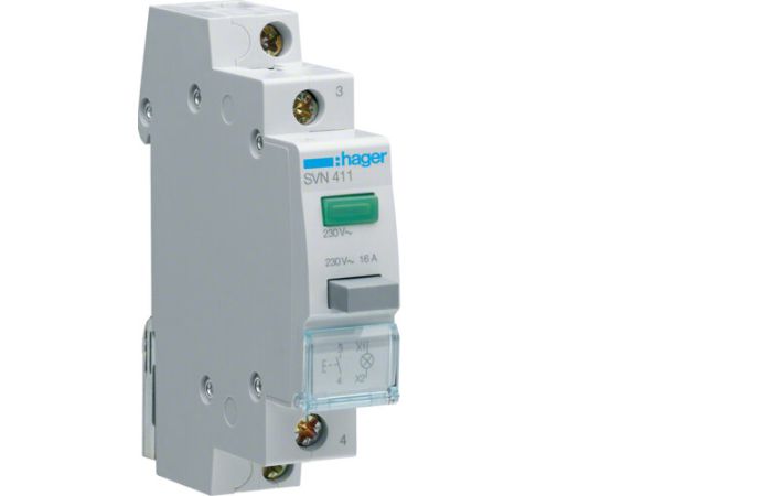 Przycisk sterowniczy 1NO LED zielona Ith=16A 230VAC | SVN411 Hager