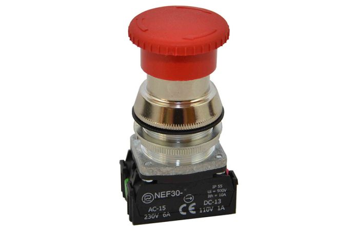 Przycisk sterowniczy STOPU awaryjnego NEF30-DRpXY , pod otwór Fi-30mm, styki 1NO+1NC, czerwony | W0-NEF30-DRP XY C Promet