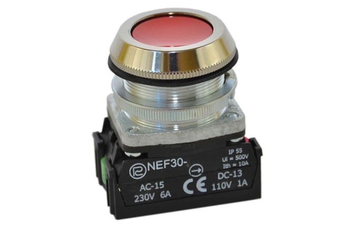 Przycisk sterowniczy kryty NEF30-K2X, pod otwór Fi-30mm, styki 2NO, czerwony | W0-NEF30-K 2X C Promet
