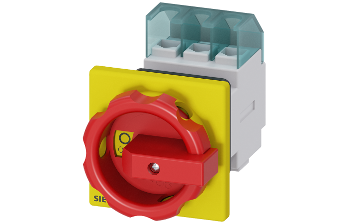 Rozłącznik główny/awaryjny 3LD2 3P 25A 9,5kW montaż tablicowy żółto-czerwone pokrętło | 3LD2154-0TK53 Siemens