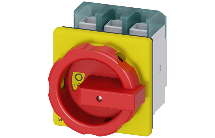 Rozłącznik awaryjny 3LD2 3P 100A 37kW montaż tablicowy pokrętło żółto-czerwonym | 3LD2704-0TK53 Siemens