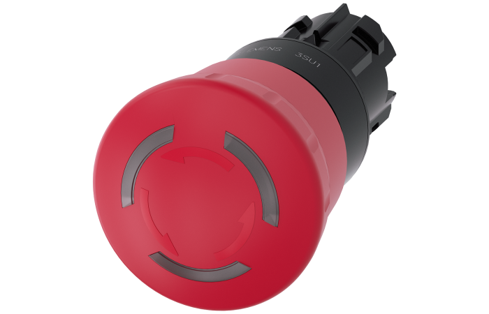 Przycisk grzybkowy awaryjny, STOP, podświetlany, 22mm, okrągły plastikowy, czerwony, SIRIUS ACT | 3SU1001-1HB20-0AA0 Siemens