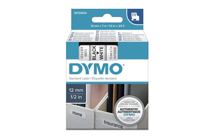 Taśma do drukarek DYMO D1 12mmx7m czarno-biały / zam 45013 | S0720530 DYMO