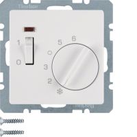 Regulator temperatury pomieszczenia styk zwierny, el.centralny, łącznik, dioda, biały, aksamit, Q.x | 20306089 Hager
