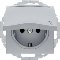 Gniazdo Schuko z pokrywą i polem opisowym, z przesłonami styków, alu, B.7 | 47461404 Hager