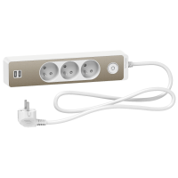 Prz. 3-gn. z ł. 2xUSB, 1,5m bia/sz.brąz | ST933U1WB Schneider Electric