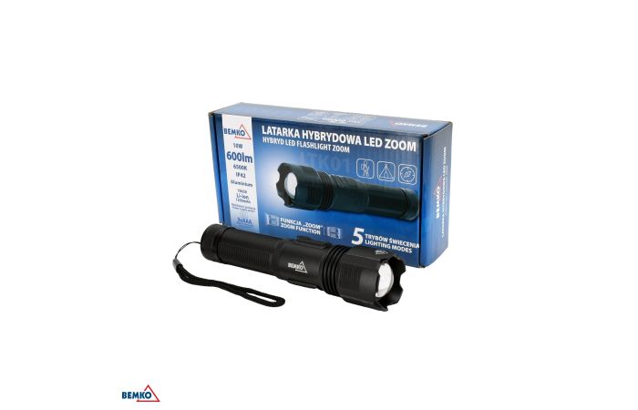 Latarka hybrydowa  LED ZOOM 1200mAh IP42 | C49-LTK01 Bemko