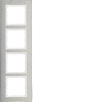 Ramka poczwórna pionowa, stal szlachetna/biały mat, B.7 | 10143609 Hager