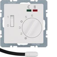 Regulator temperatury podłogowej zestyk zwierny, el.centralny, łącznik, 2 diody LED, biały, aksamit | 20346089 Hager